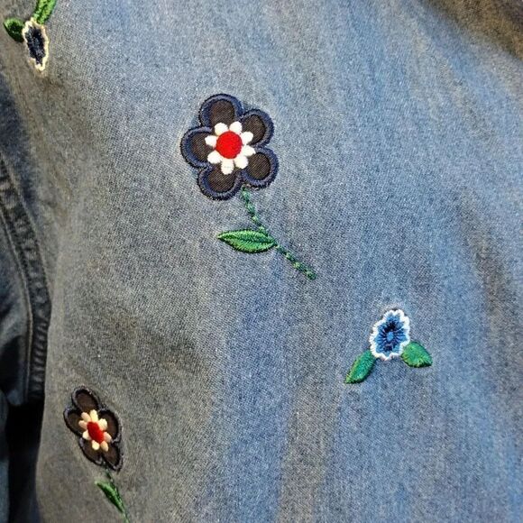 VTG 90s Floral Denim Embroidered Button Front Cottagecore Cardigan XL - Picture 7 of 16